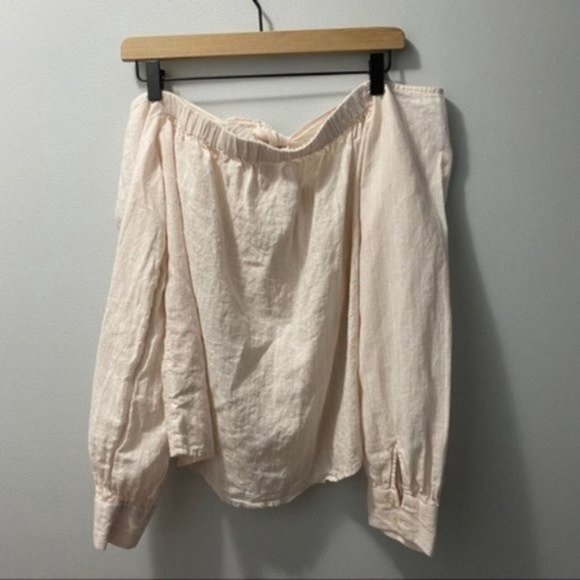 Free People Pink Hello There Beautiful Striped Off Shoulder Top - Picture 7 of 9